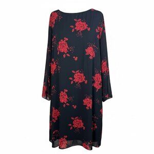 NEW Grace Karin Womens 3XL Black Dress Red Floral Long Sleeves Elegant Chiffon